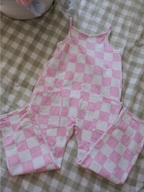 Pink Checkered Cotton Kids One-Piece Romper